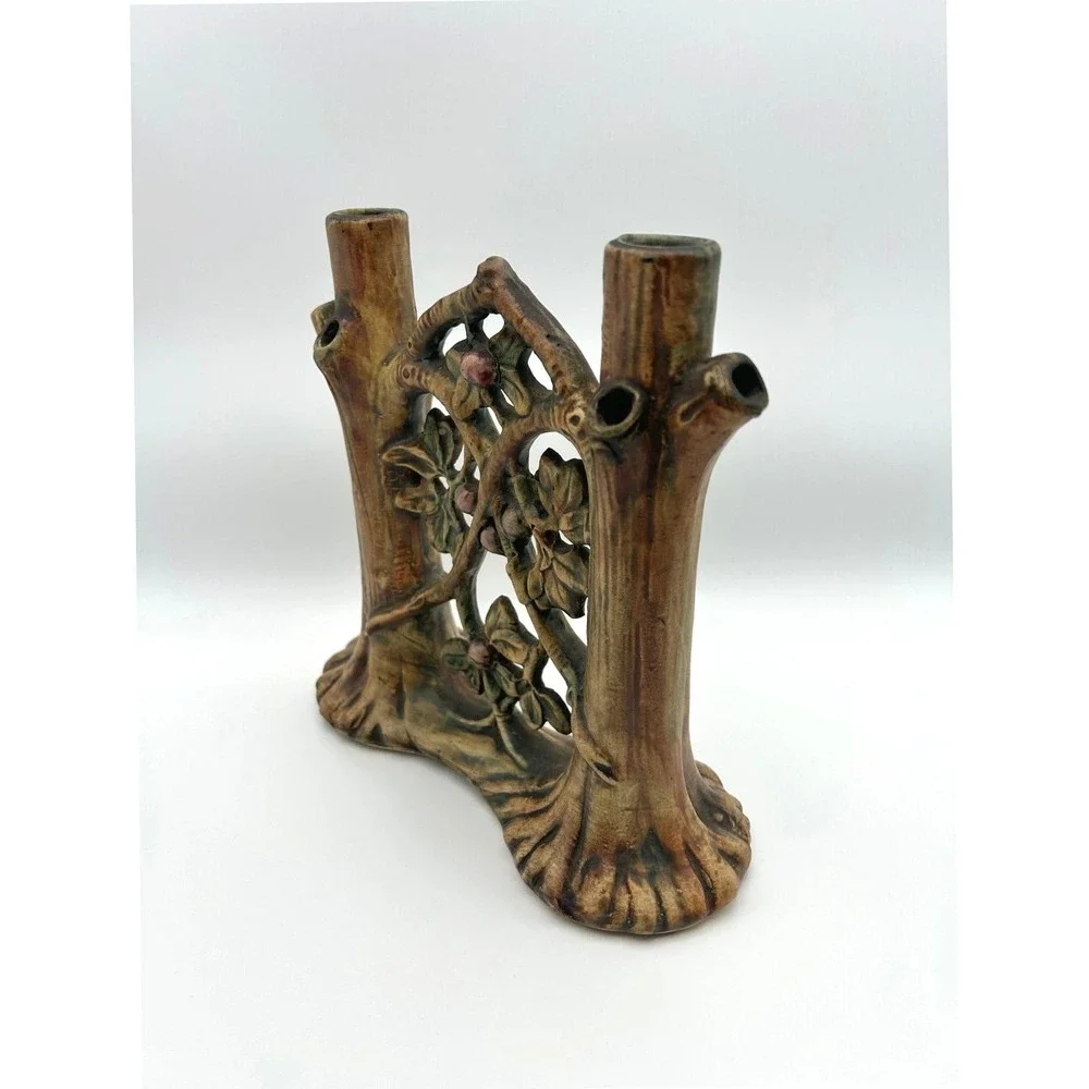 Antique Weller Woodcraft Double Bud Vase 8